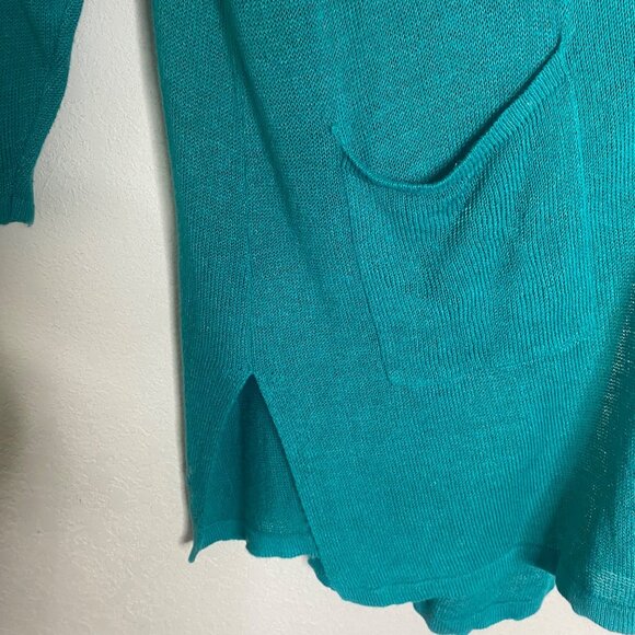J.Jill Linen Blend Open Front Cardigan Womesn 3X Teal Pockets Long Line Coastal - Picture 4 of 10